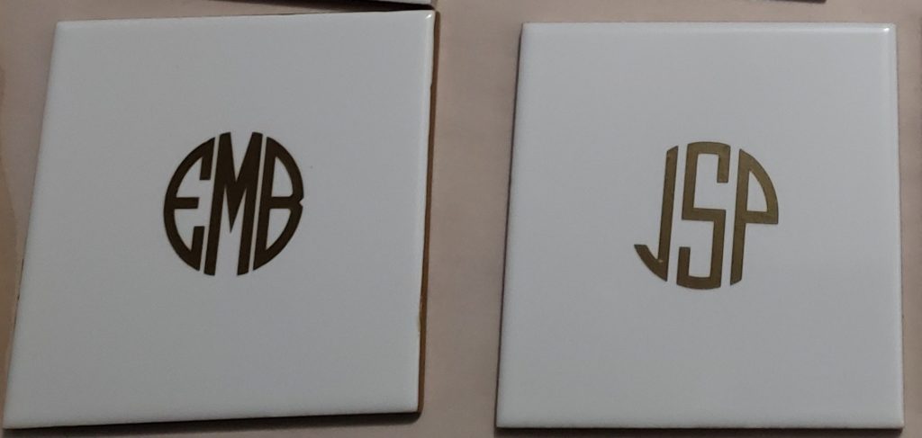 DIY coasters with tiles with monogram