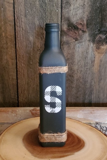 Olive Oil bottle with vinyl monogram and jute cord