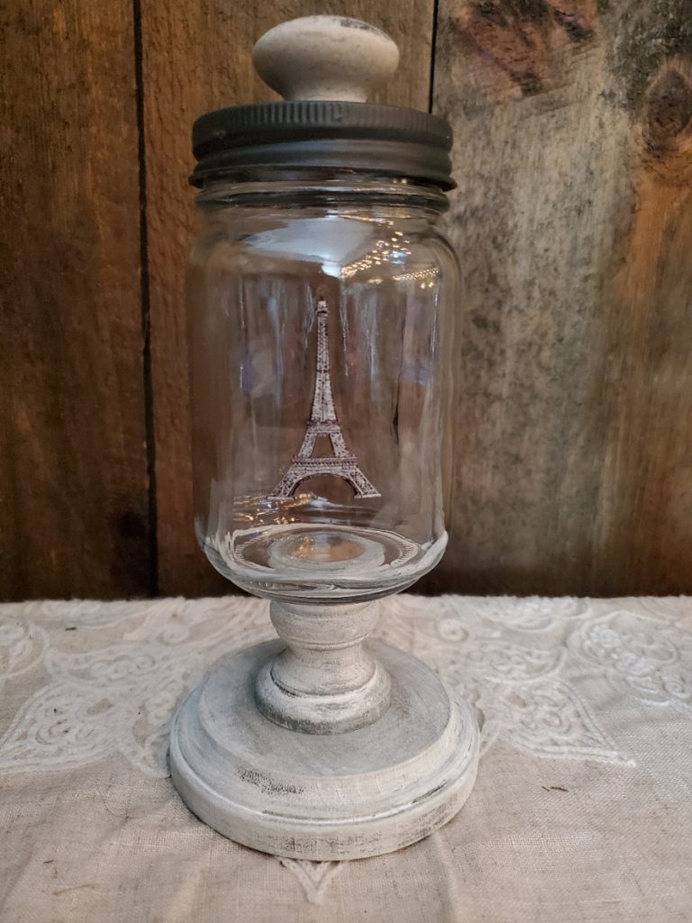 apothecary jar with paris sticker