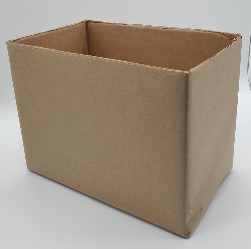 cardboard box covered in kraft paper