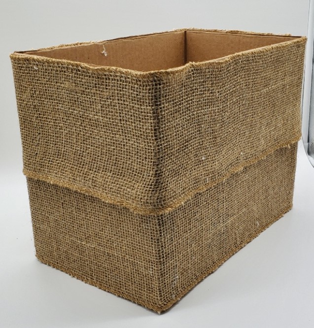 DIY cardboard box covered in ribbon