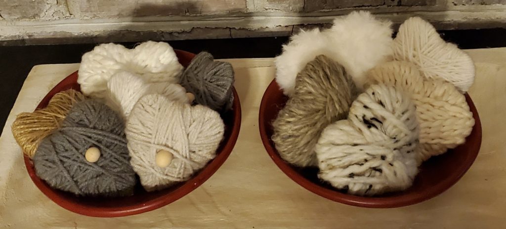 yarn hearts in bowl